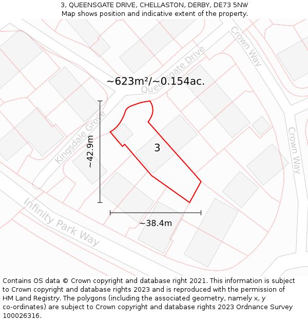 3, QUEENSGATE DRIVE, CHELLASTON, DERBY, DE73 5NW: Plot and title map