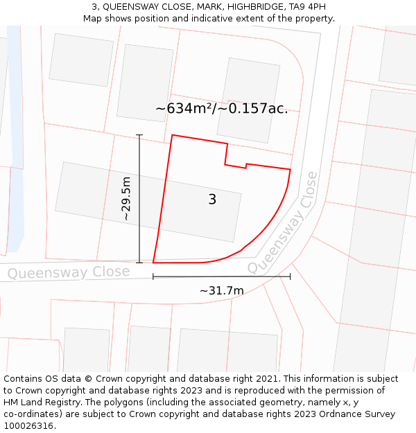 3, QUEENSWAY CLOSE, MARK, HIGHBRIDGE, TA9 4PH: Plot and title map