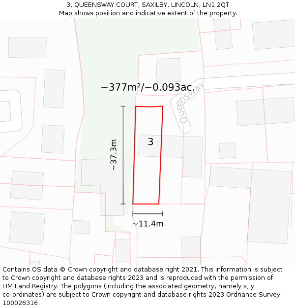 3, QUEENSWAY COURT, SAXILBY, LINCOLN, LN1 2QT: Plot and title map