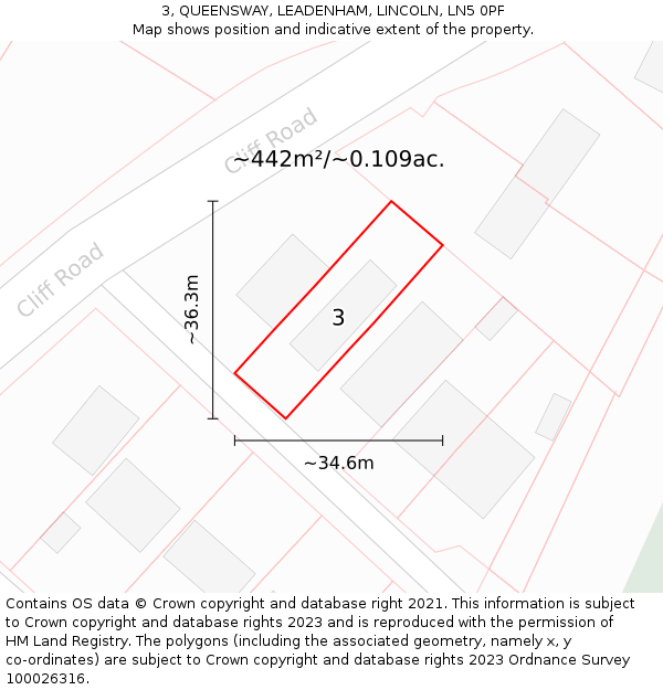 3, QUEENSWAY, LEADENHAM, LINCOLN, LN5 0PF: Plot and title map