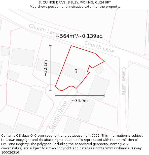 3, QUINCE DRIVE, BISLEY, WOKING, GU24 9RT: Plot and title map