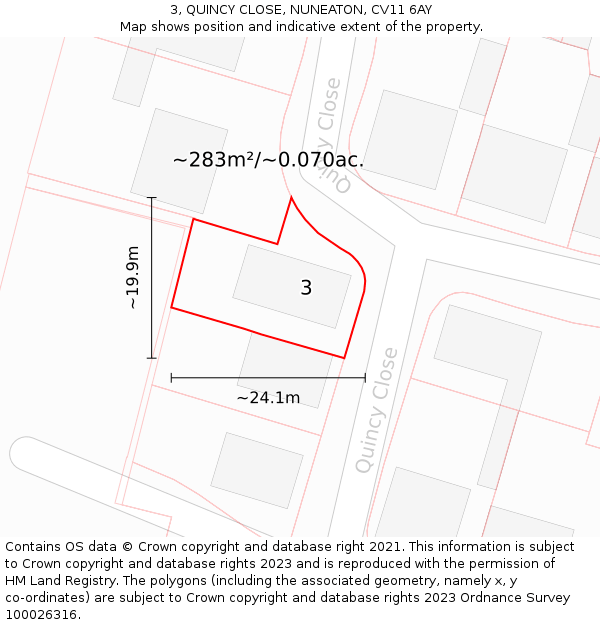 3, QUINCY CLOSE, NUNEATON, CV11 6AY: Plot and title map