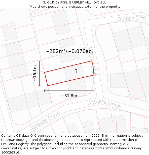 3, QUINCY RISE, BRIERLEY HILL, DY5 3LL: Plot and title map