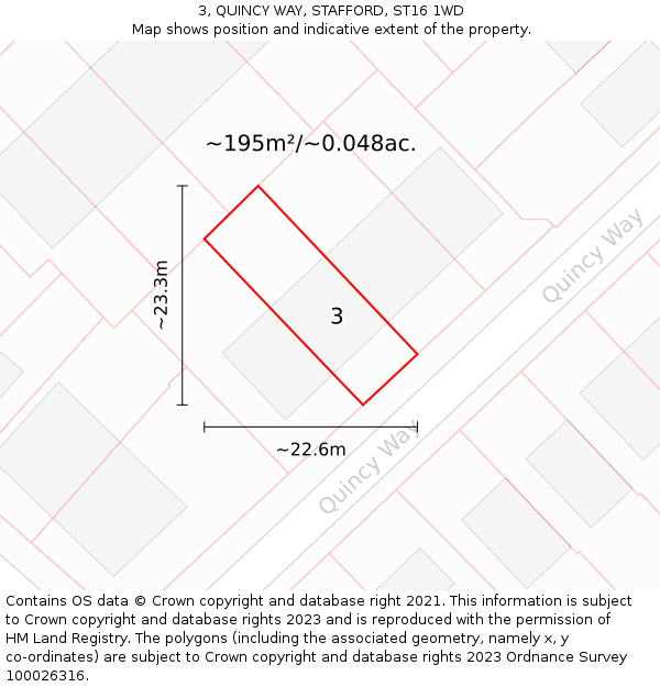 3, QUINCY WAY, STAFFORD, ST16 1WD: Plot and title map