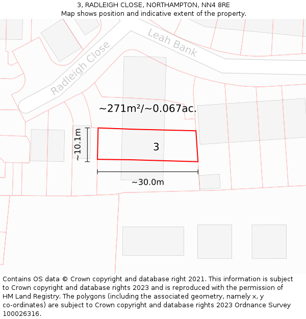 3, RADLEIGH CLOSE, NORTHAMPTON, NN4 8RE: Plot and title map