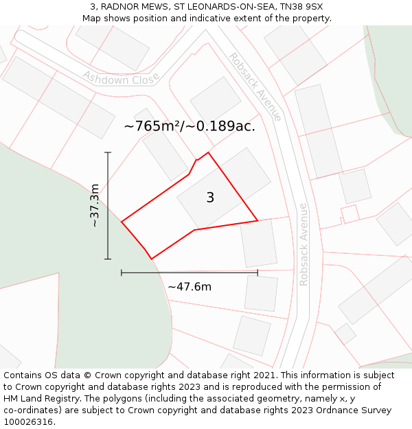 3, RADNOR MEWS, ST LEONARDS-ON-SEA, TN38 9SX: Plot and title map