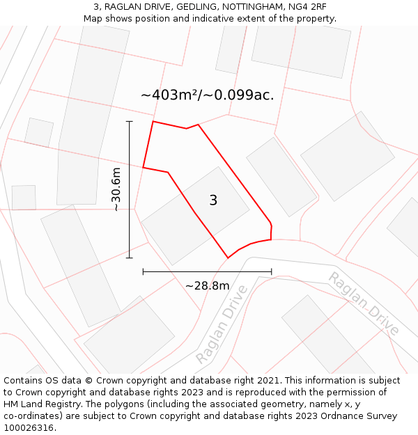 3, RAGLAN DRIVE, GEDLING, NOTTINGHAM, NG4 2RF: Plot and title map