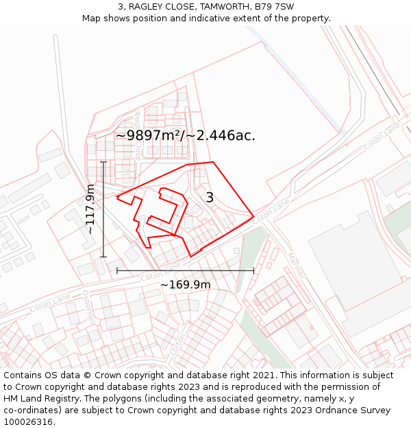 3, RAGLEY CLOSE, TAMWORTH, B79 7SW: Plot and title map