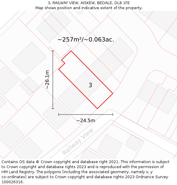 3, RAILWAY VIEW, AISKEW, BEDALE, DL8 1FE: Plot and title map
