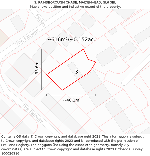 3, RAINSBOROUGH CHASE, MAIDENHEAD, SL6 3BL: Plot and title map