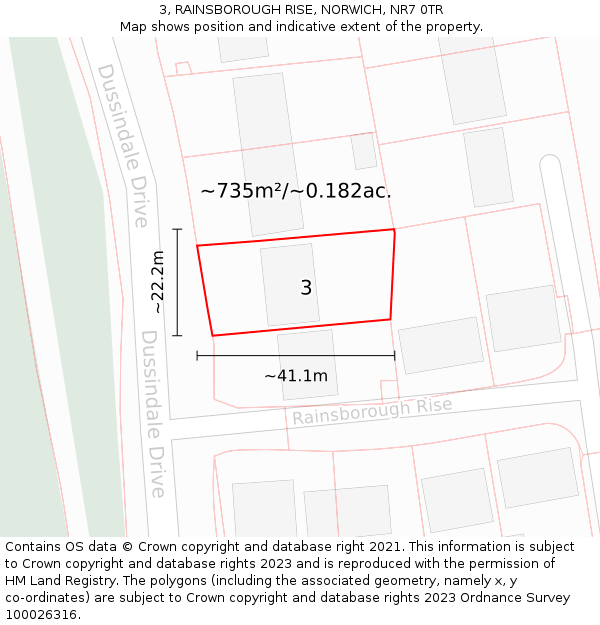 3, RAINSBOROUGH RISE, NORWICH, NR7 0TR: Plot and title map