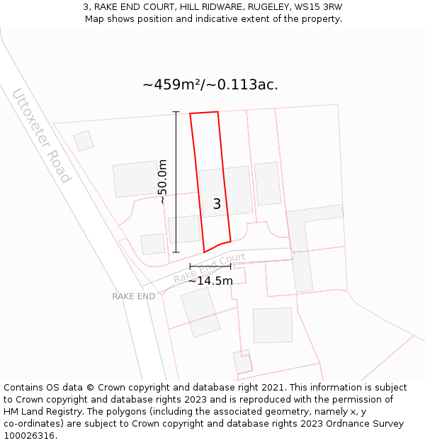 3, RAKE END COURT, HILL RIDWARE, RUGELEY, WS15 3RW: Plot and title map