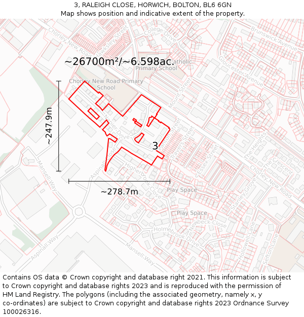 3, RALEIGH CLOSE, HORWICH, BOLTON, BL6 6GN: Plot and title map