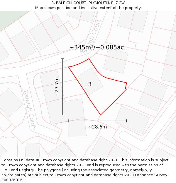 3, RALEIGH COURT, PLYMOUTH, PL7 2WJ: Plot and title map
