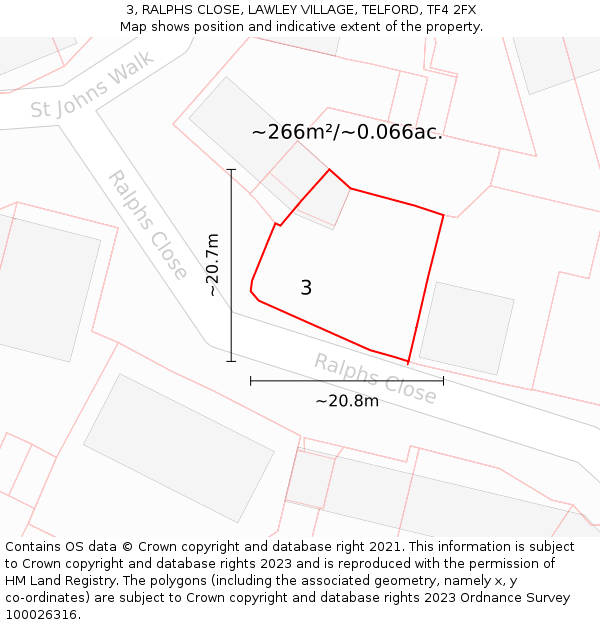 3, RALPHS CLOSE, LAWLEY VILLAGE, TELFORD, TF4 2FX: Plot and title map