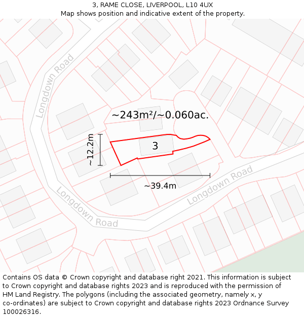 3, RAME CLOSE, LIVERPOOL, L10 4UX: Plot and title map