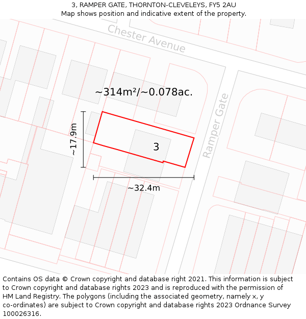 3, RAMPER GATE, THORNTON-CLEVELEYS, FY5 2AU: Plot and title map