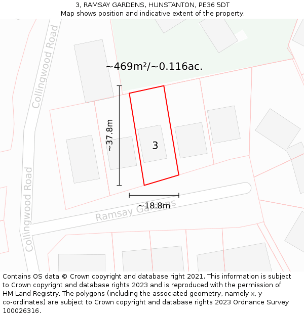 3, RAMSAY GARDENS, HUNSTANTON, PE36 5DT: Plot and title map