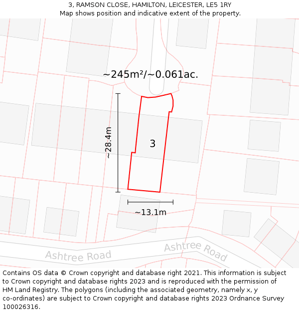 3, RAMSON CLOSE, HAMILTON, LEICESTER, LE5 1RY: Plot and title map