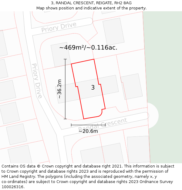3, RANDAL CRESCENT, REIGATE, RH2 8AG: Plot and title map