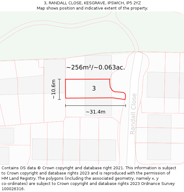3, RANDALL CLOSE, KESGRAVE, IPSWICH, IP5 2YZ: Plot and title map
