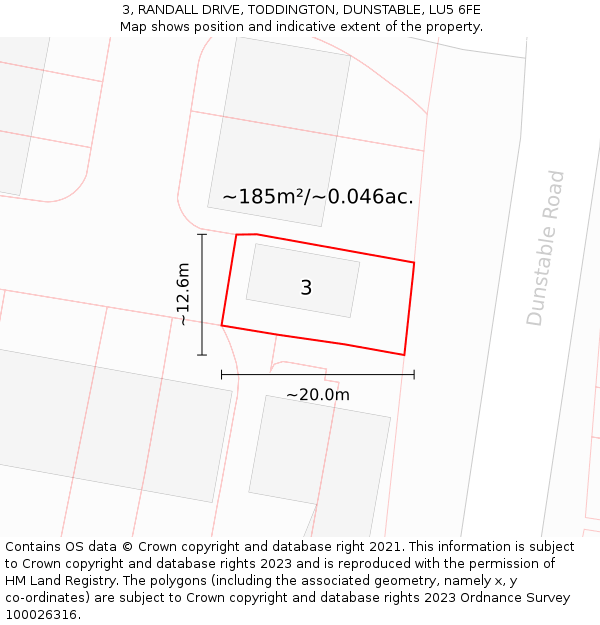3, RANDALL DRIVE, TODDINGTON, DUNSTABLE, LU5 6FE: Plot and title map