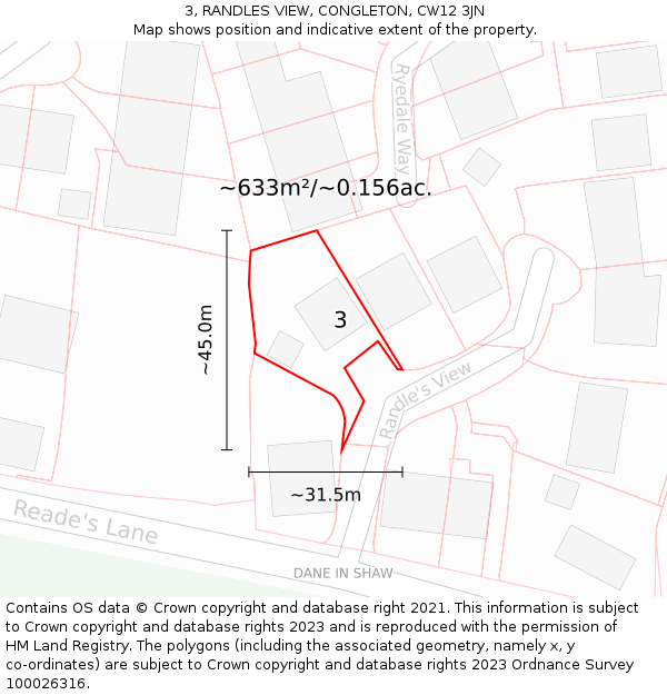 3, RANDLES VIEW, CONGLETON, CW12 3JN: Plot and title map
