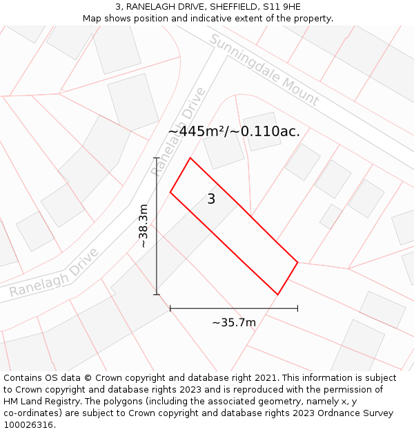 3, RANELAGH DRIVE, SHEFFIELD, S11 9HE: Plot and title map