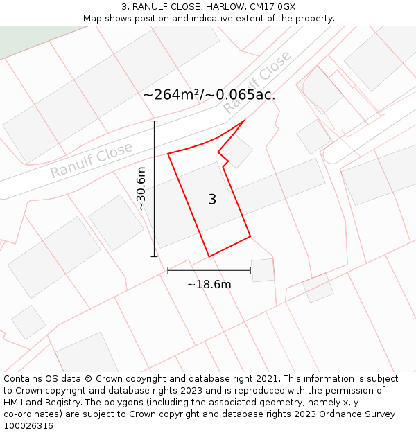 3, RANULF CLOSE, HARLOW, CM17 0GX: Plot and title map