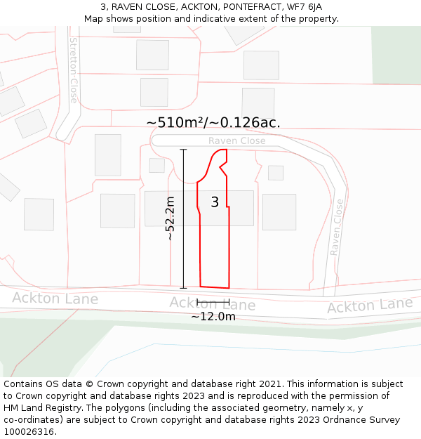 3, RAVEN CLOSE, ACKTON, PONTEFRACT, WF7 6JA: Plot and title map