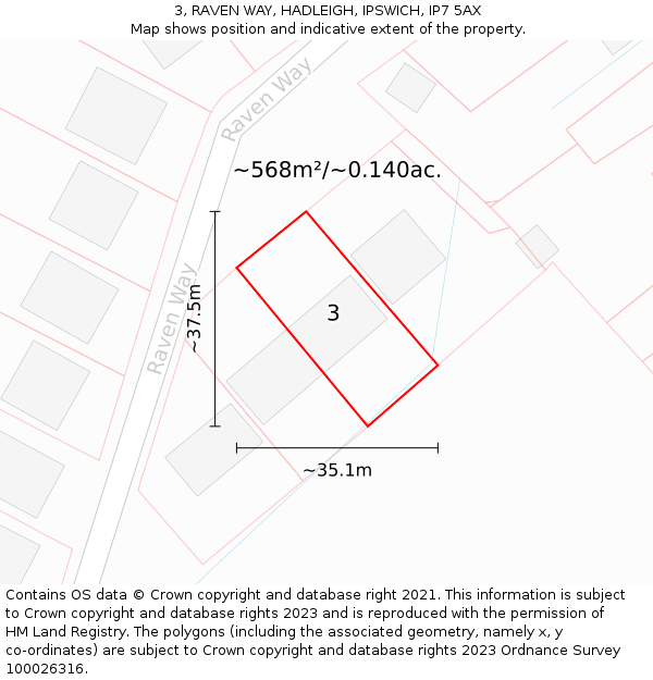 3, RAVEN WAY, HADLEIGH, IPSWICH, IP7 5AX: Plot and title map