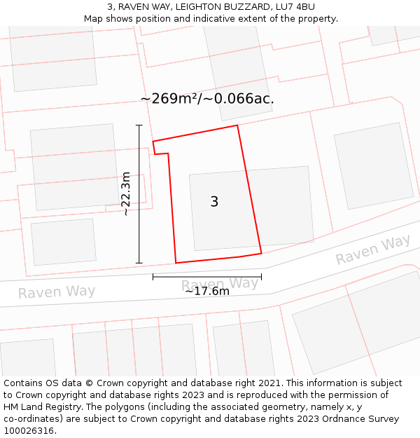 3, RAVEN WAY, LEIGHTON BUZZARD, LU7 4BU: Plot and title map