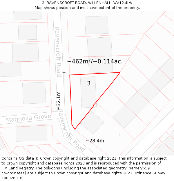 3, RAVENSCROFT ROAD, WILLENHALL, WV12 4LW: Plot and title map