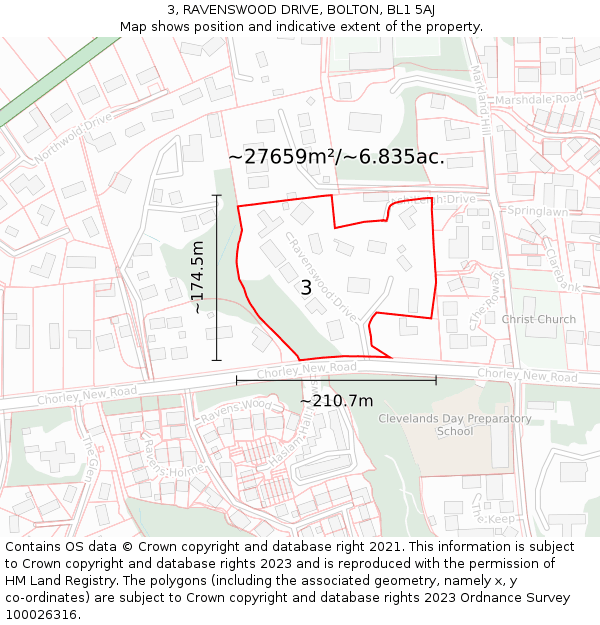 3, RAVENSWOOD DRIVE, BOLTON, BL1 5AJ: Plot and title map