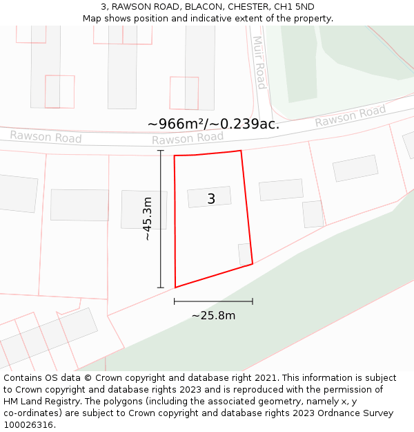 3, RAWSON ROAD, BLACON, CHESTER, CH1 5ND: Plot and title map