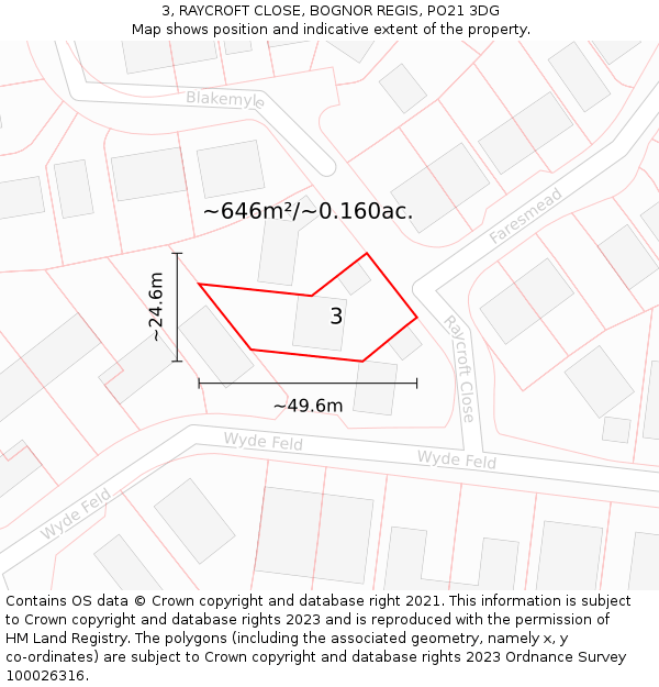 3, RAYCROFT CLOSE, BOGNOR REGIS, PO21 3DG: Plot and title map