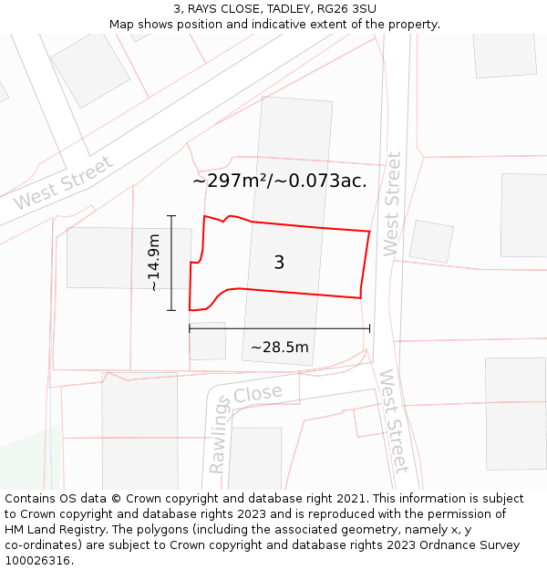 3, RAYS CLOSE, TADLEY, RG26 3SU: Plot and title map
