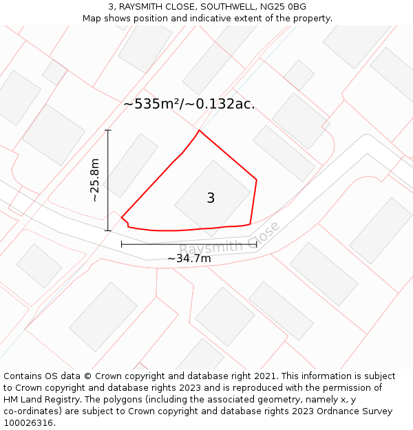3, RAYSMITH CLOSE, SOUTHWELL, NG25 0BG: Plot and title map