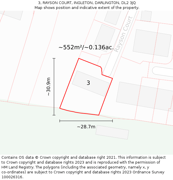 3, RAYSON COURT, INGLETON, DARLINGTON, DL2 3JQ: Plot and title map