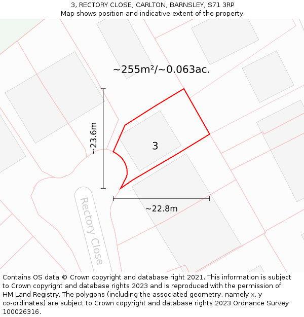 3, RECTORY CLOSE, CARLTON, BARNSLEY, S71 3RP: Plot and title map