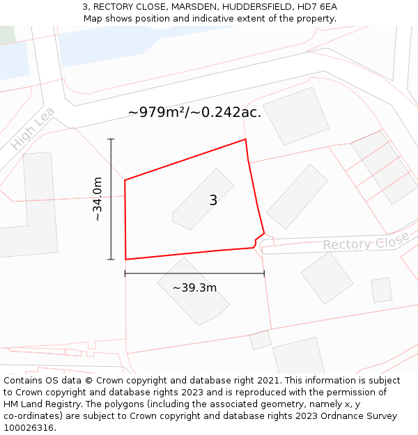 3, RECTORY CLOSE, MARSDEN, HUDDERSFIELD, HD7 6EA: Plot and title map