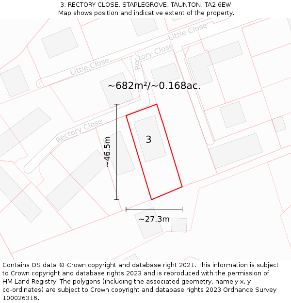 3, RECTORY CLOSE, STAPLEGROVE, TAUNTON, TA2 6EW: Plot and title map