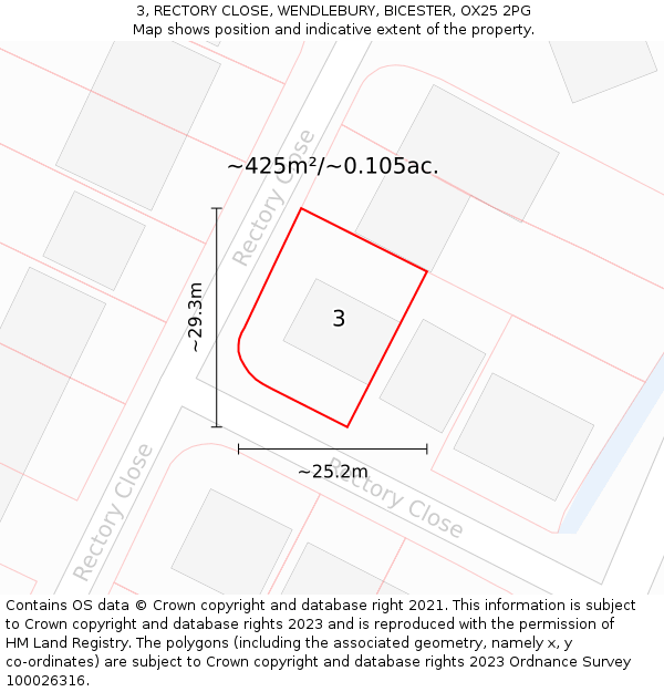 3, RECTORY CLOSE, WENDLEBURY, BICESTER, OX25 2PG: Plot and title map
