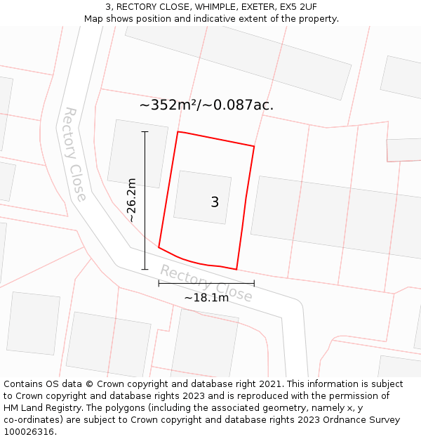 3, RECTORY CLOSE, WHIMPLE, EXETER, EX5 2UF: Plot and title map