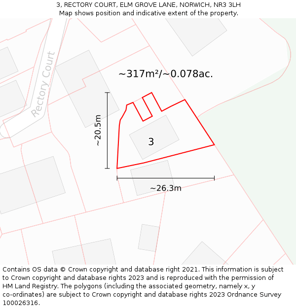 3, RECTORY COURT, ELM GROVE LANE, NORWICH, NR3 3LH: Plot and title map