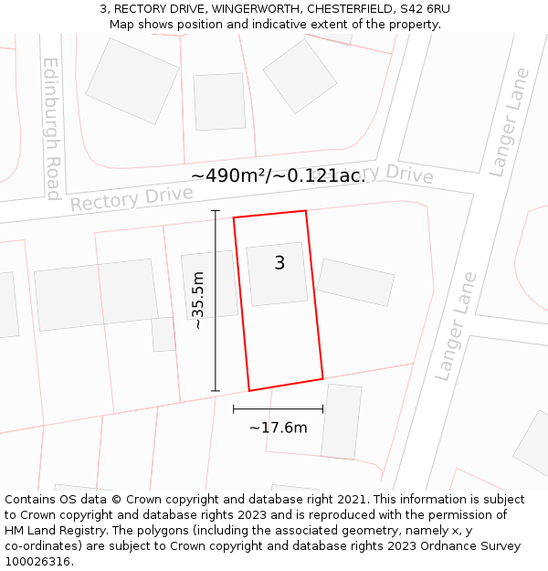 3, RECTORY DRIVE, WINGERWORTH, CHESTERFIELD, S42 6RU: Plot and title map