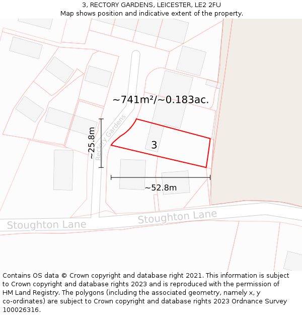 3, RECTORY GARDENS, LEICESTER, LE2 2FU: Plot and title map