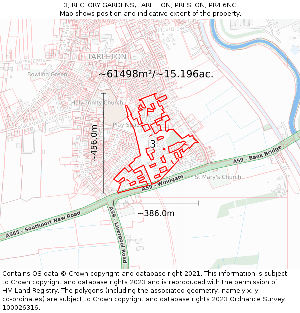 3, RECTORY GARDENS, TARLETON, PRESTON, PR4 6NG: Plot and title map