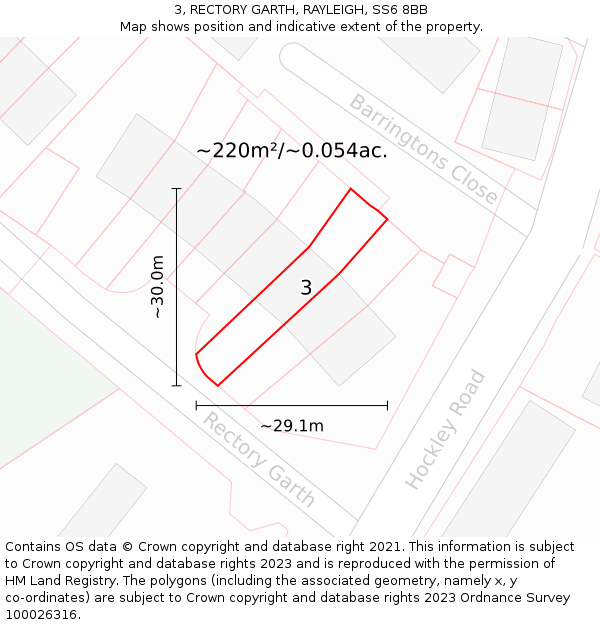 3, RECTORY GARTH, RAYLEIGH, SS6 8BB: Plot and title map
