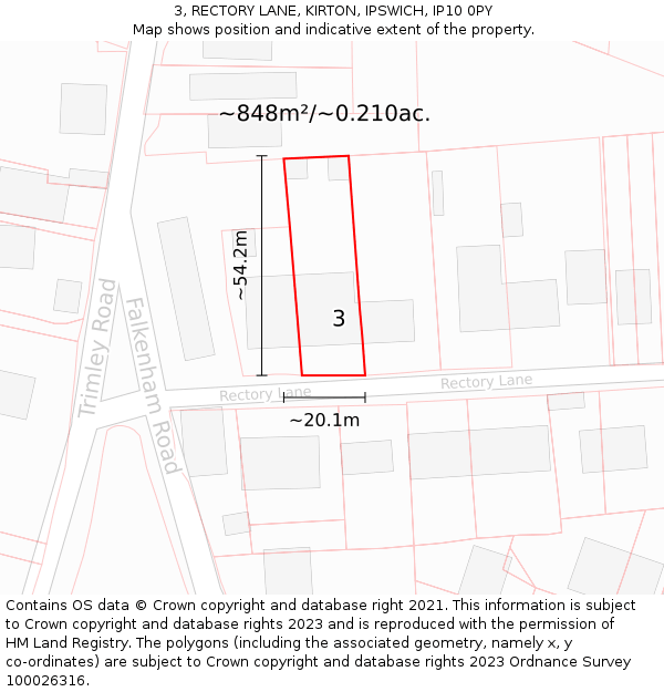 3, RECTORY LANE, KIRTON, IPSWICH, IP10 0PY: Plot and title map